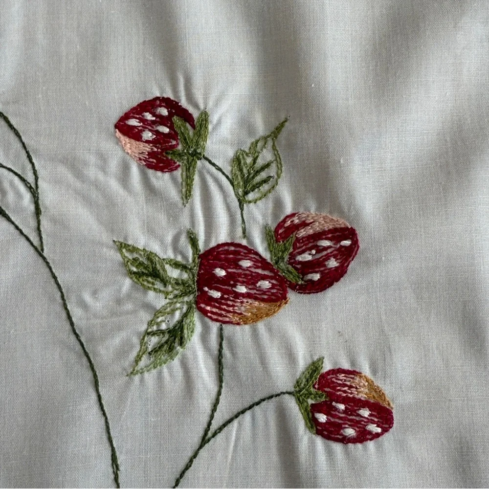 NEW ~ Embroidered Apples & Strawberries White Kitchen Curtain Tiers 60” x 24” - Picture 6 of 14